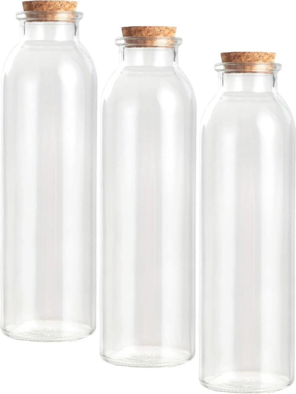 Decorative Glass Bottles with Cork Stopper - 12 oz Round - Set of 3 for Home